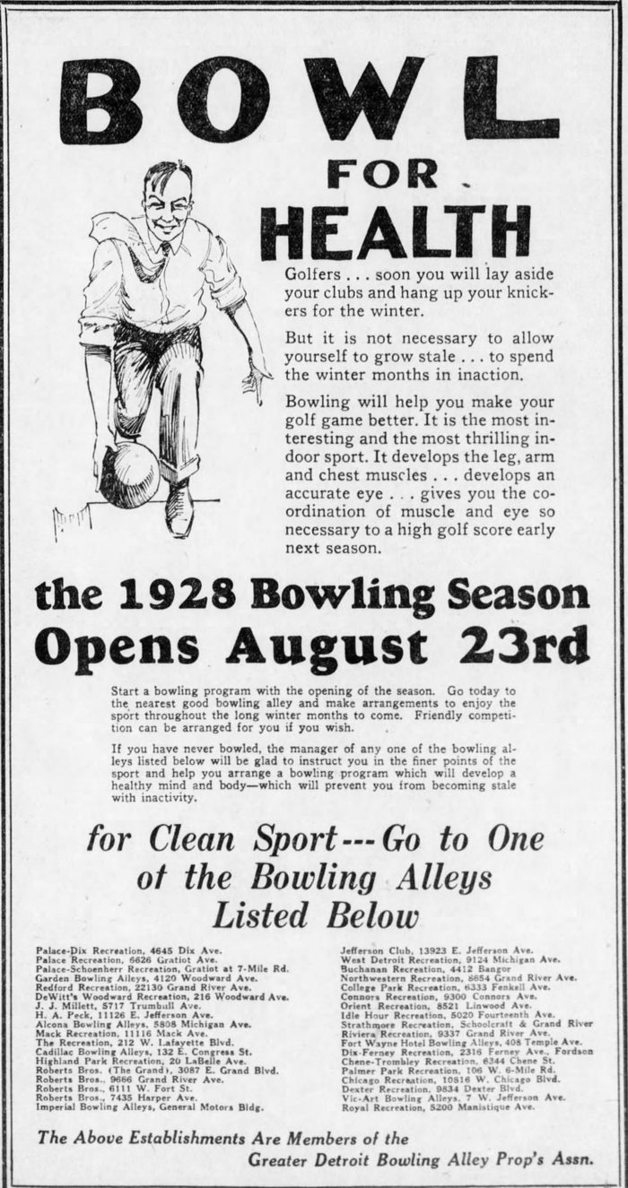 Redford Recreation (Redford Bowl) - Aug 1928 Ad